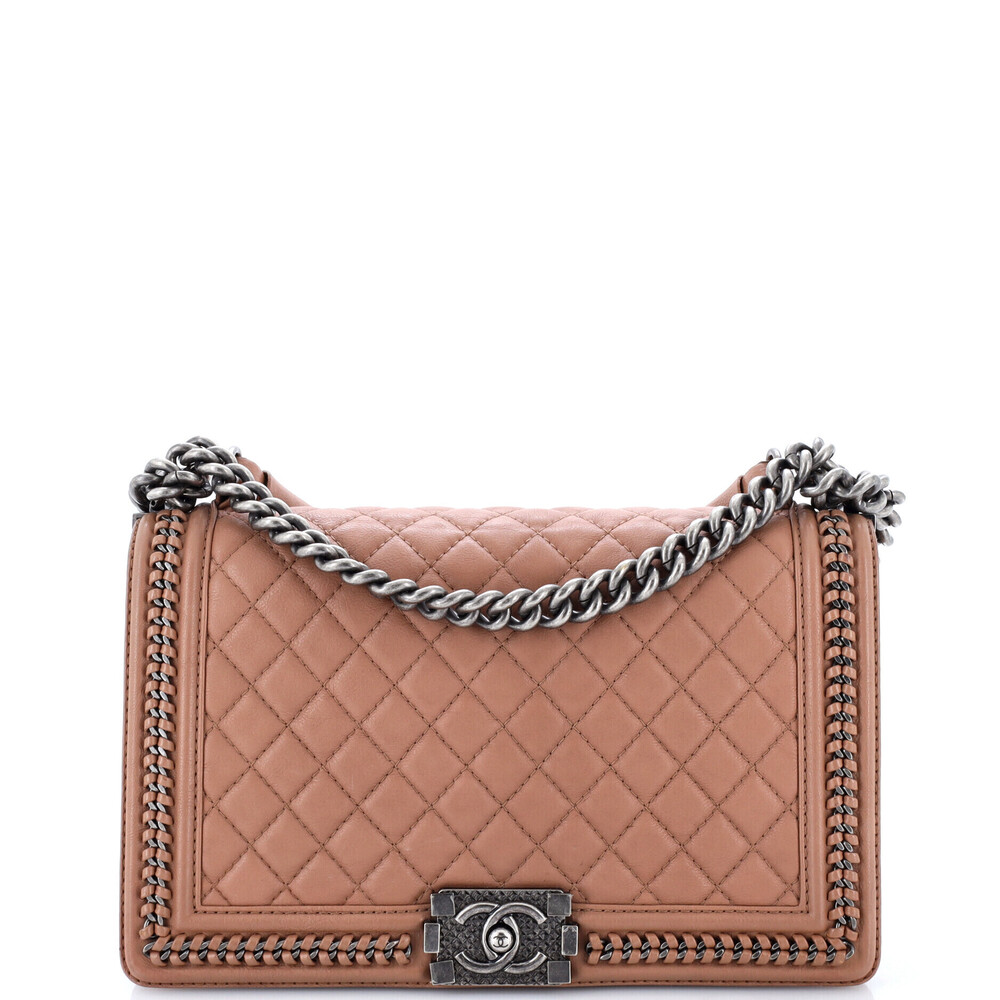 Chanel New Medium Chain Handle Boy Flap Bag Quilted Calfskin